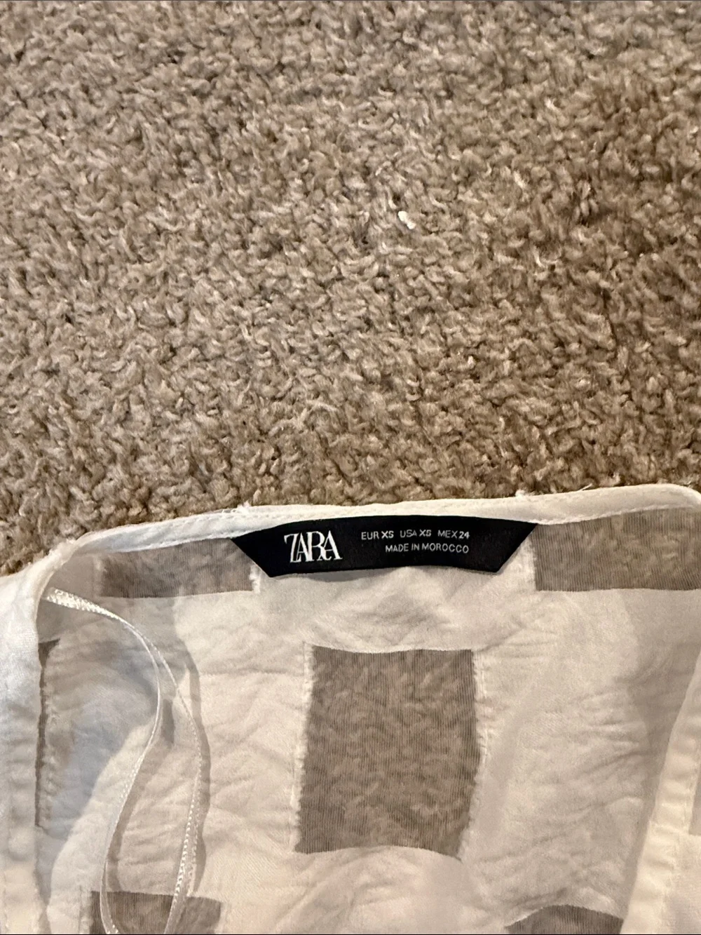 Zara White Sheer Patchwork Button-Front Blouse